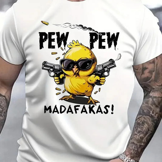 Funny Chick Pew Pew Graphic Tee For Men Novelty Summer