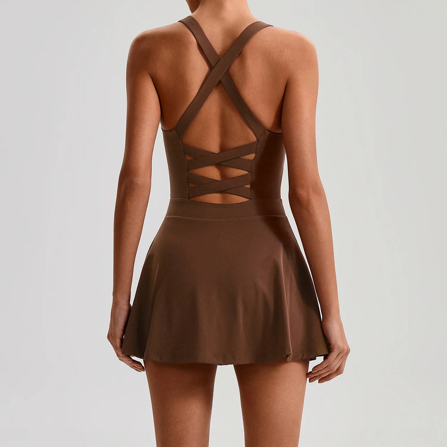 Women's Tennis Skirt Set With Pocket Culottes Crossed Back Gym Bra