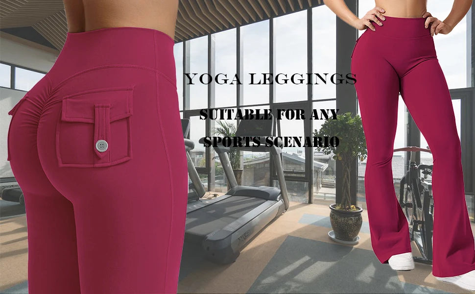Women's Yoga Flare Trousers High Waist Pockets Wide Leg