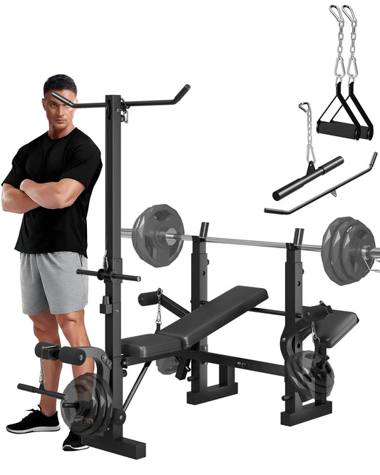 HiMISS Adjustable 4-in-1 Weight Bench With Leg Developer And Rack