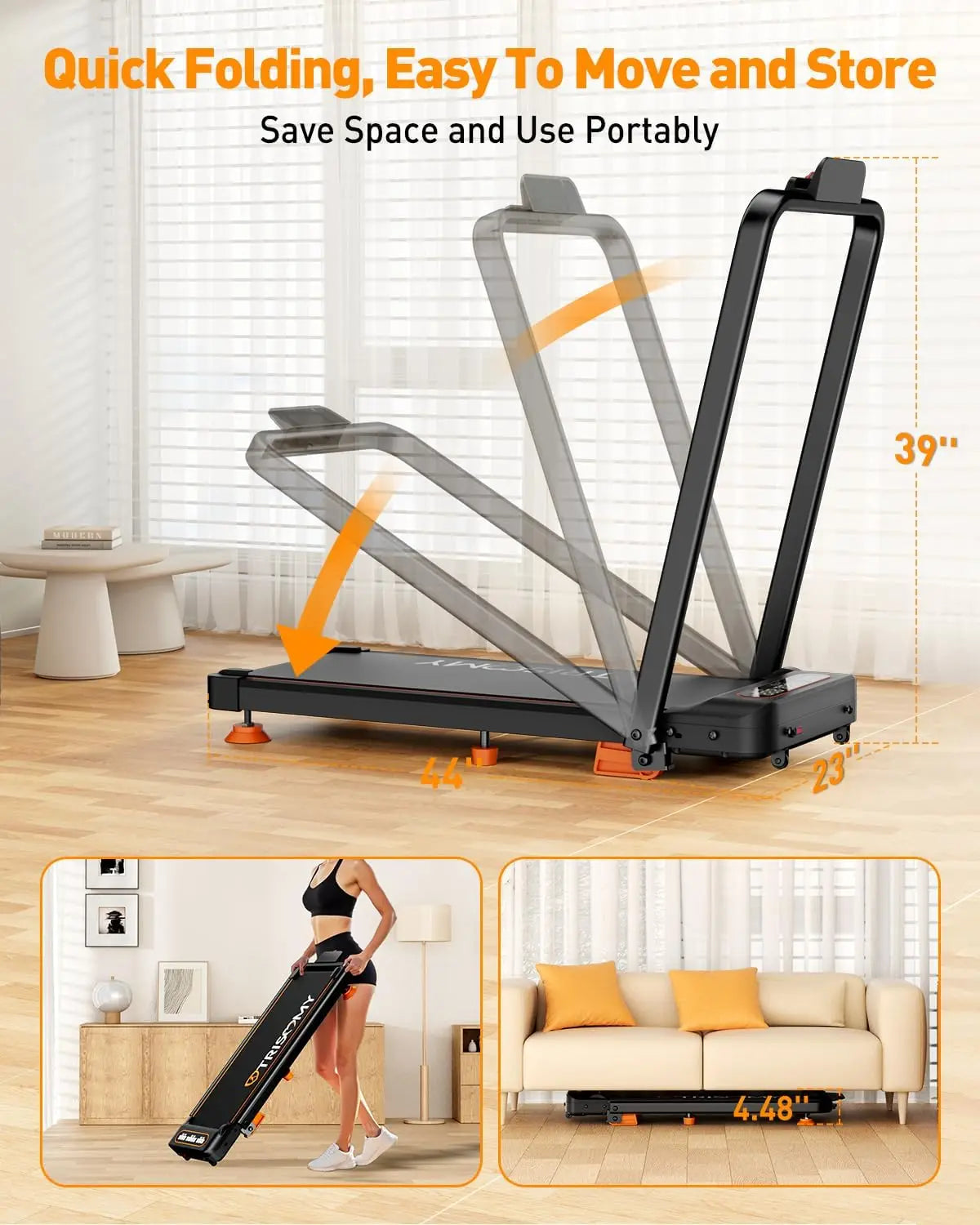 Walking Pad Treadmill With Incline Handle Bar Under Desk Remote