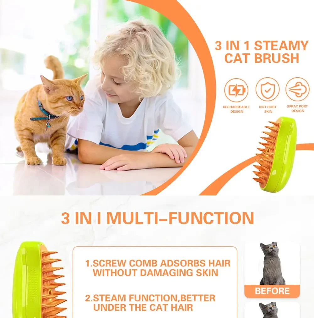 Cat Dog Steam Brush Grooming Sprayer 3 In 1 Massage