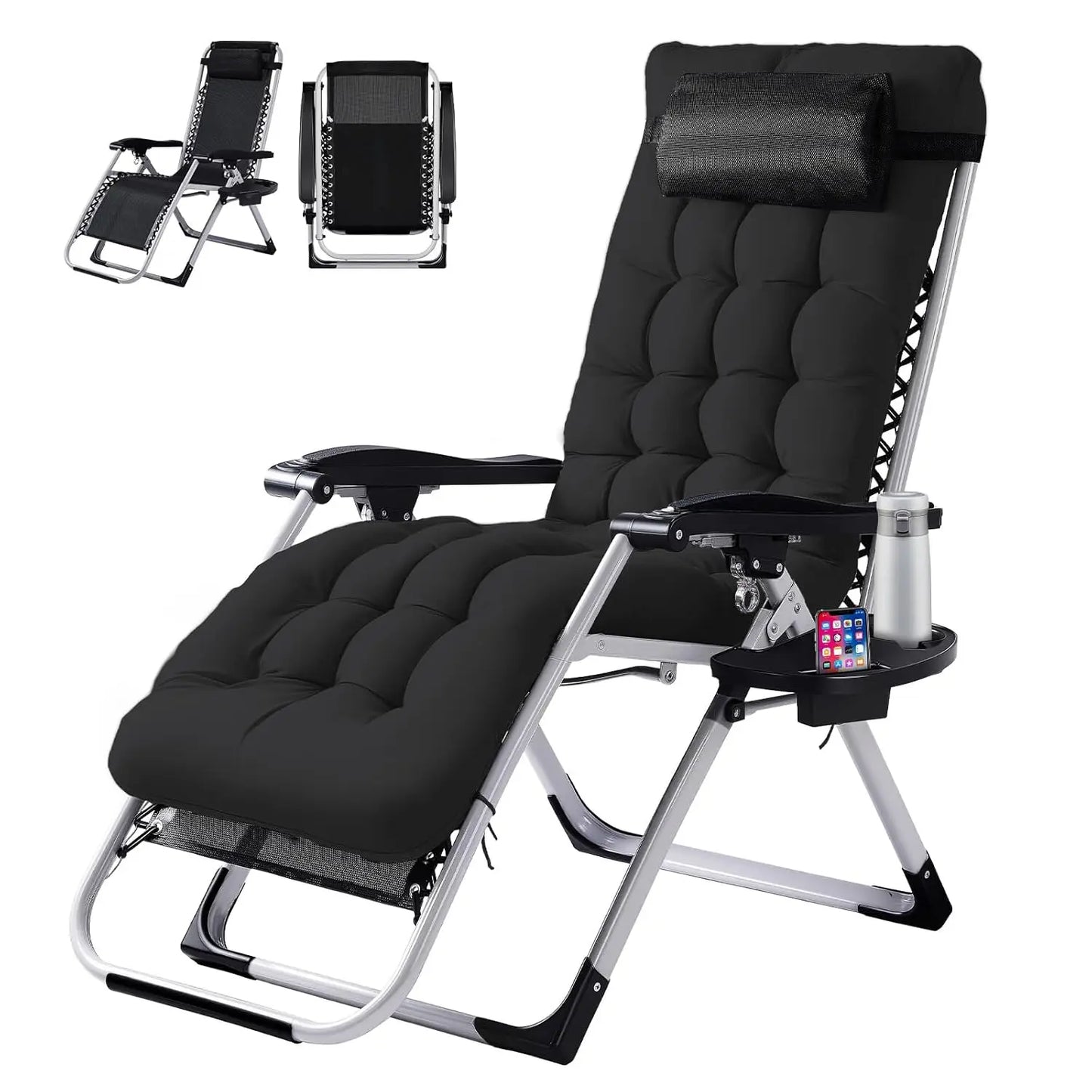 Padded Zero Gravity Patio Chair With Removable Cushion And Tray