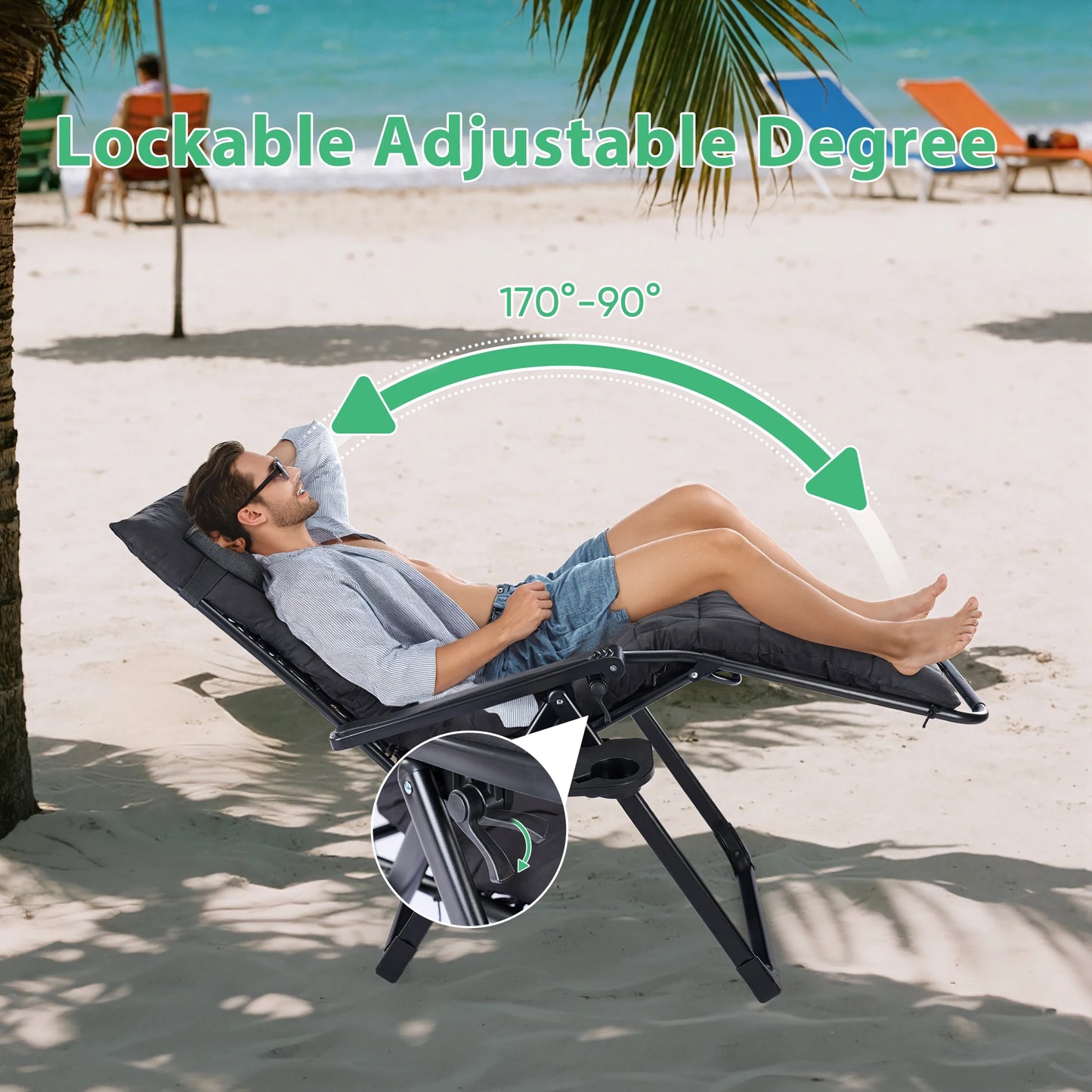 JHK Oversized Zero Gravity Foldable Reclining Lounge Chair Cup Holder