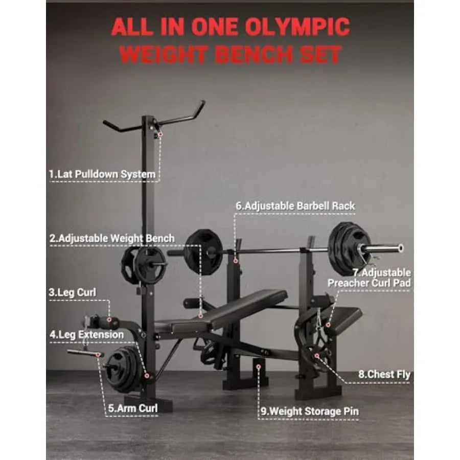 8 In 1 Weight Bench Set For Home Gym With Preacher Curl And Lat Pulldown