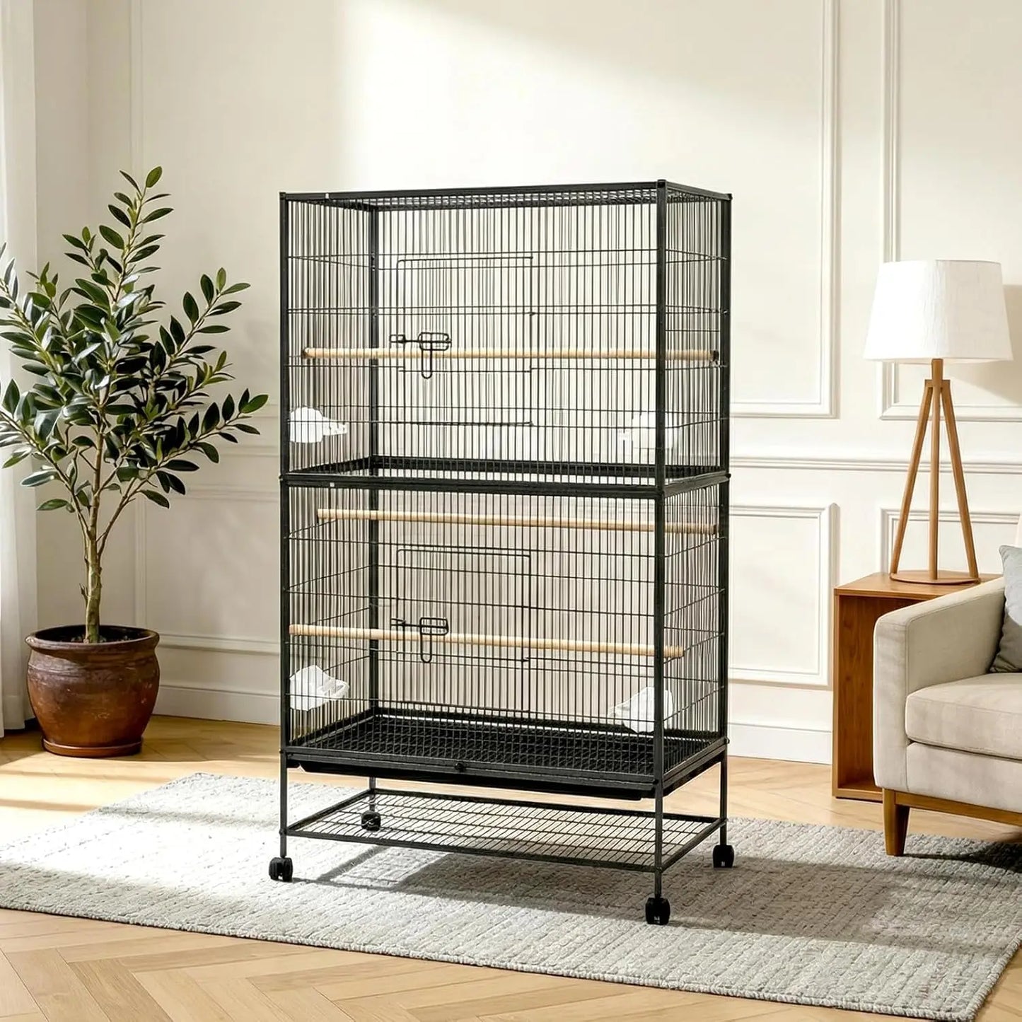 HiMISSCN Bird Cage With Rolling Storage Stands Parakeet Cage