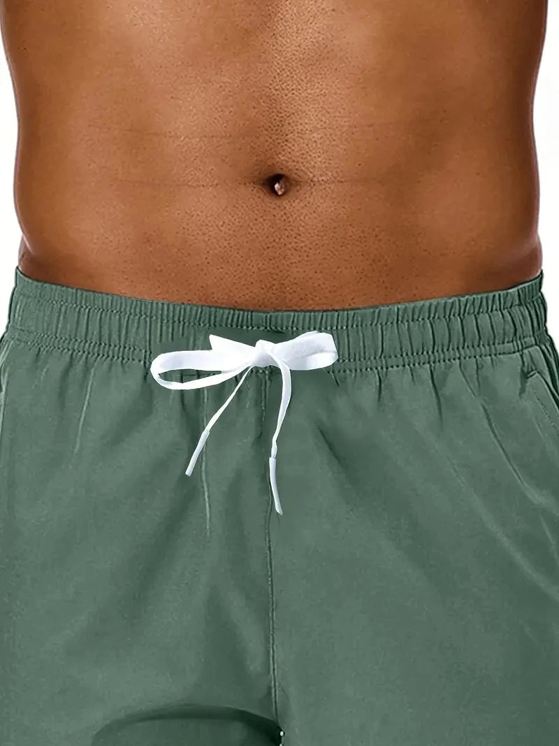 Men's Beach Shorts Elastic Waist Pockets Polyester Casual