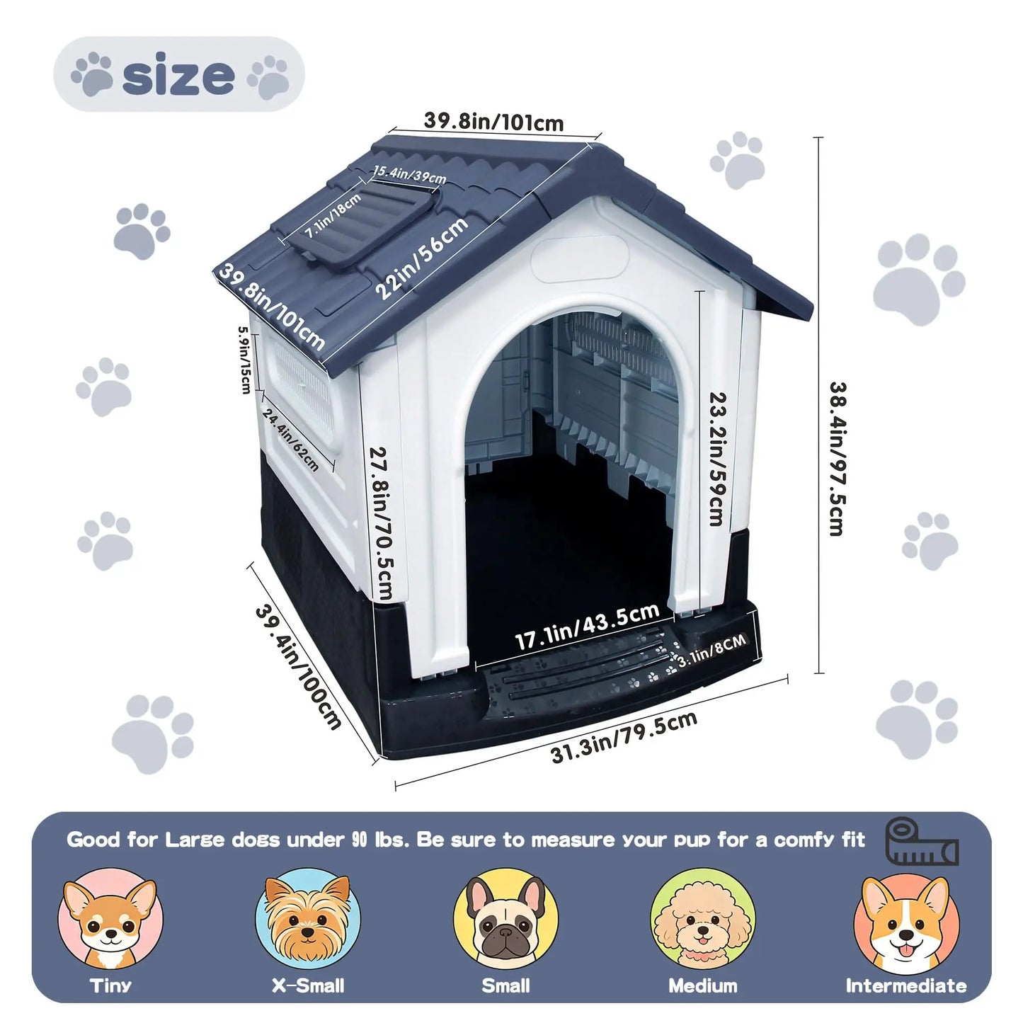DishyKooker Waterproof Outdoor Dog House With Ventilation Openable Roof