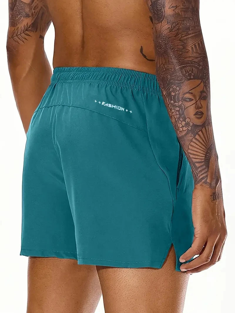 Men's Beach Shorts Elastic Waist Pockets Polyester Casual