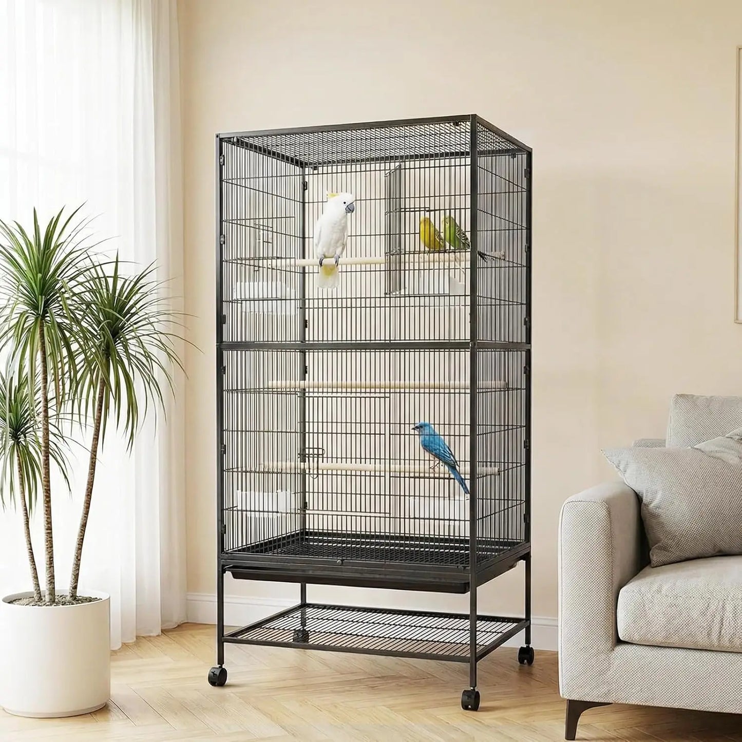 HiMISSCN Bird Cage With Rolling Storage Stands Parakeet Cage