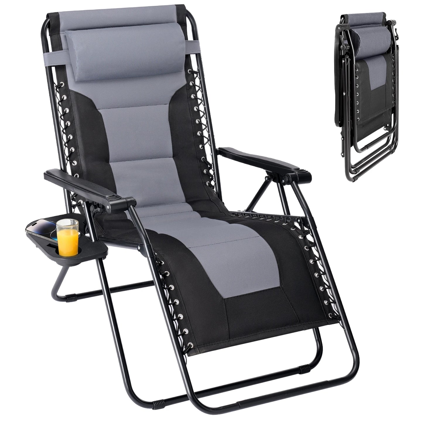 JHK Oversized Zero Gravity Foldable Reclining Lounge Chair Cup Holder