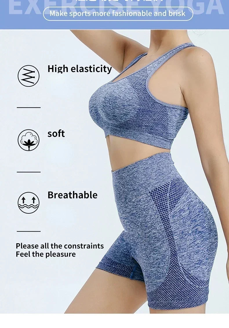 Women Yoga Set Seamless Sports Bra Gym Shorts Leggings Fitness