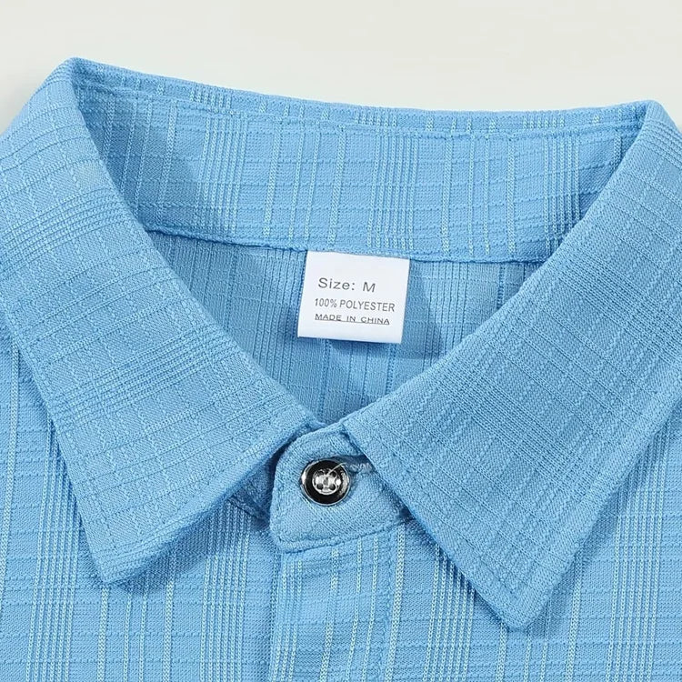 Men's Polyester Textured Short Sleeve Shirt With Turn Down Collar