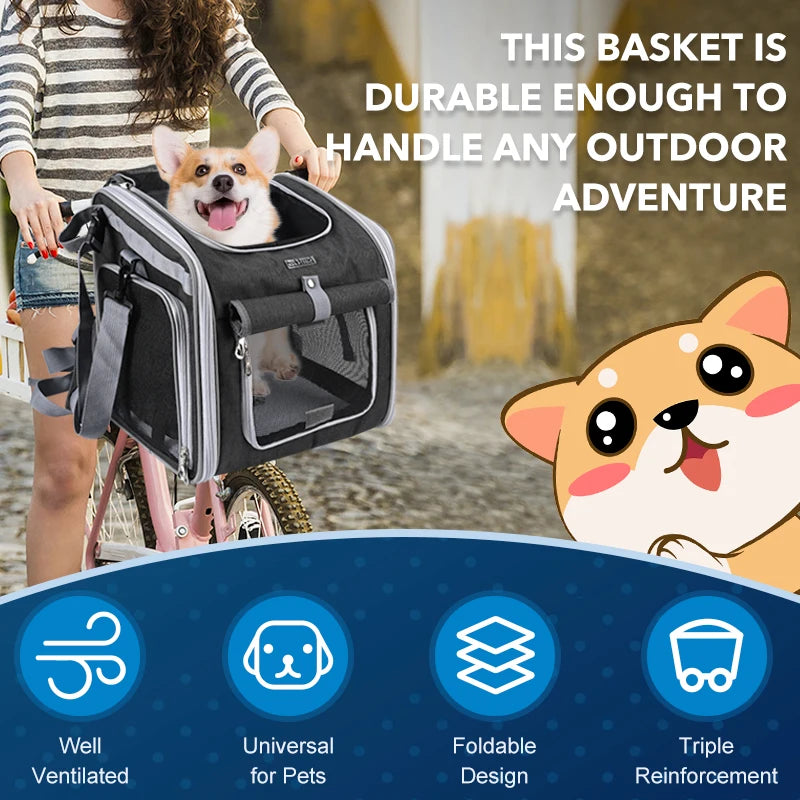 Fuled Dog Cat Bike Basket Carrier Expandable Soft Sided Backpack