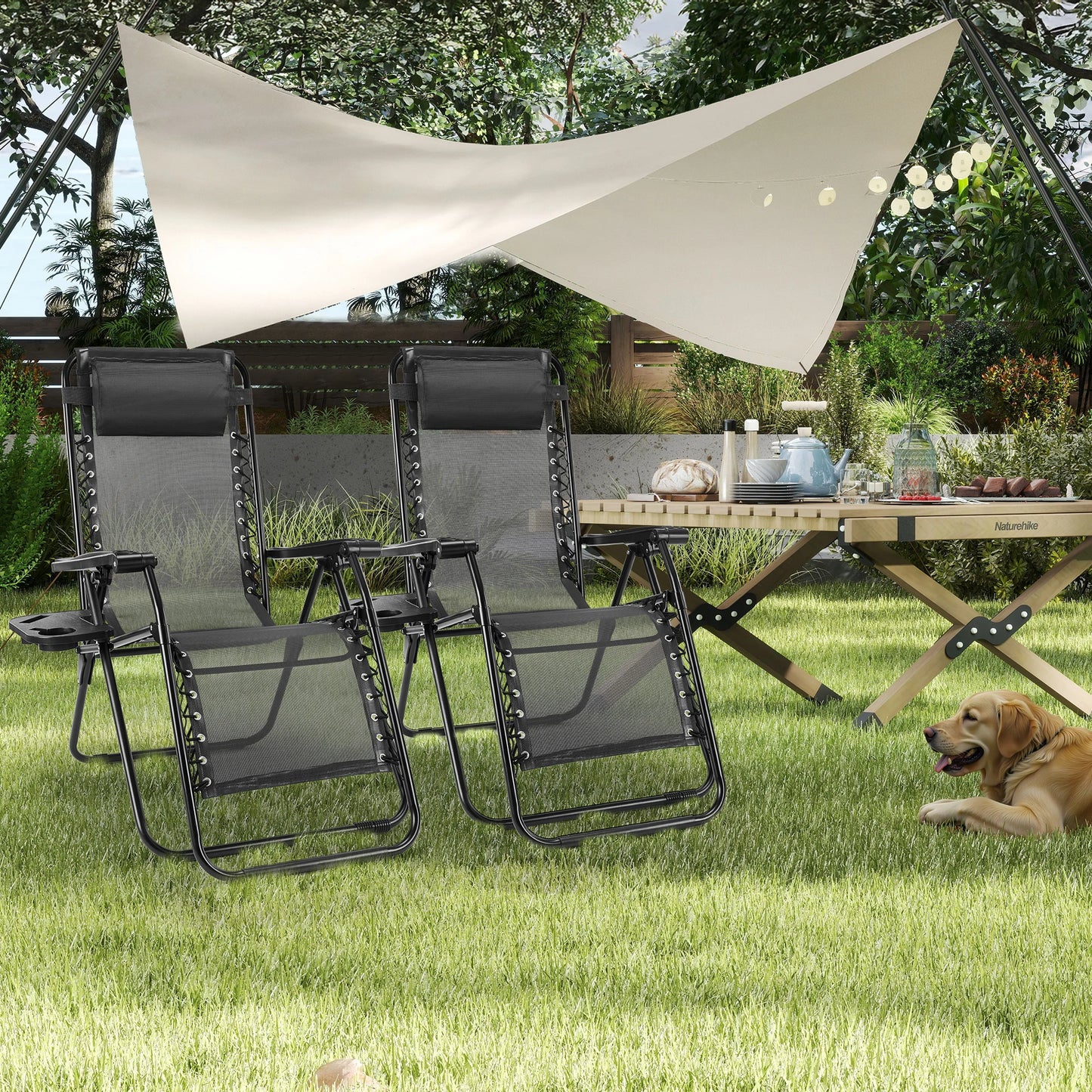 JHK Portable Zero Gravity Recliner Chairs Set of 2 With Cup Holder Trays