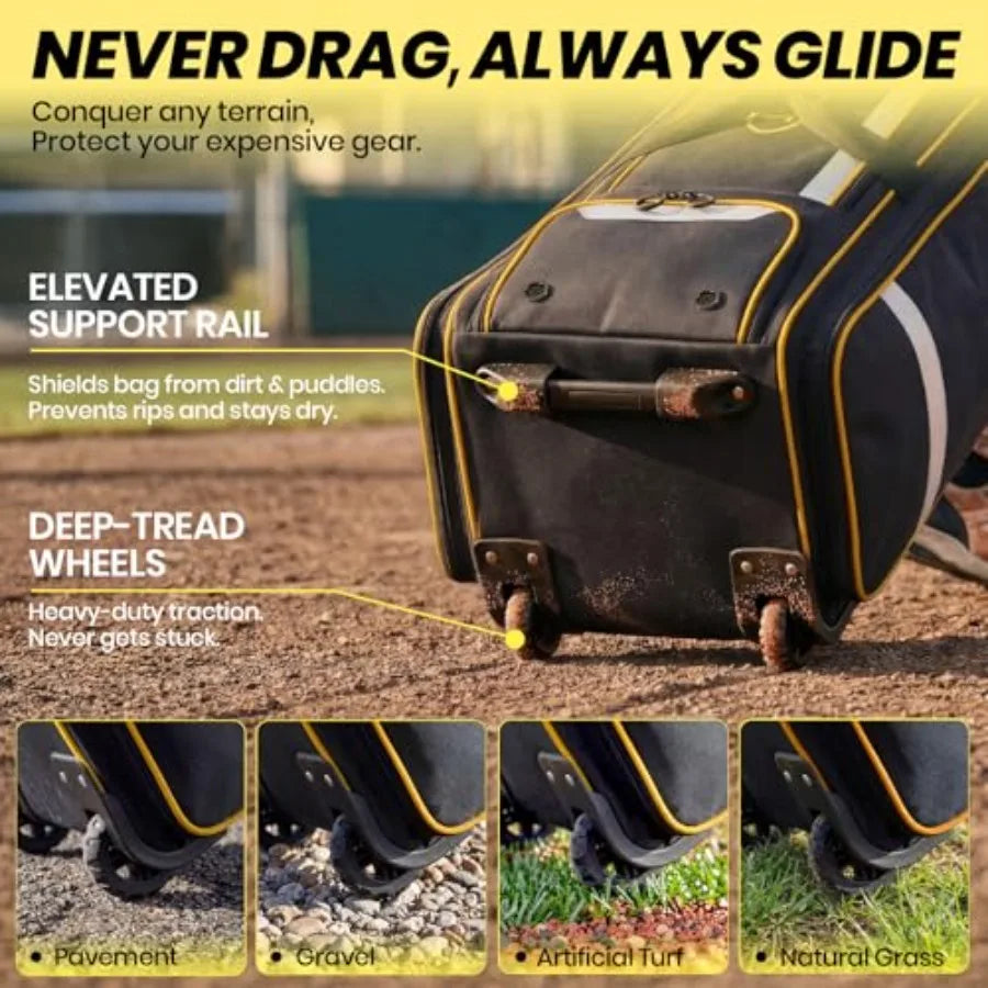 Rolling Baseball Catchers Gear Bag With Wheels And Locker Organizer