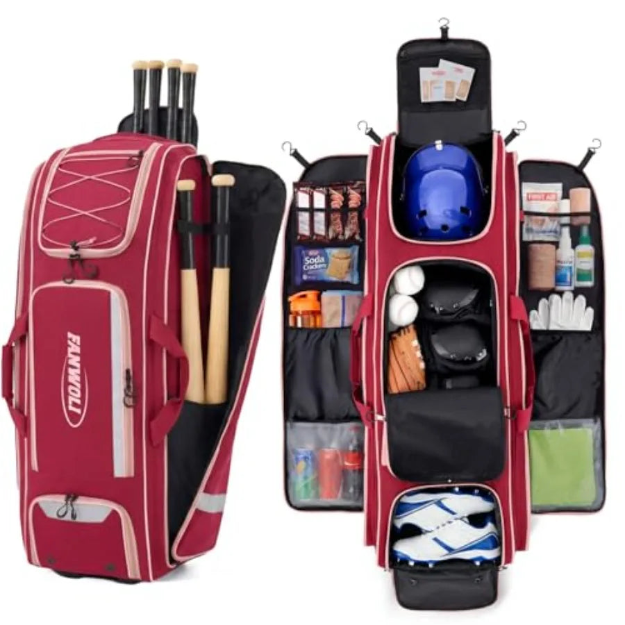 Rolling Baseball Catchers Gear Bag With Wheels And Locker Organizer