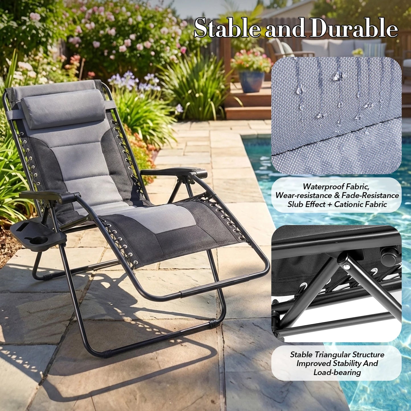 JHK Oversized Zero Gravity Foldable Reclining Lounge Chair Cup Holder
