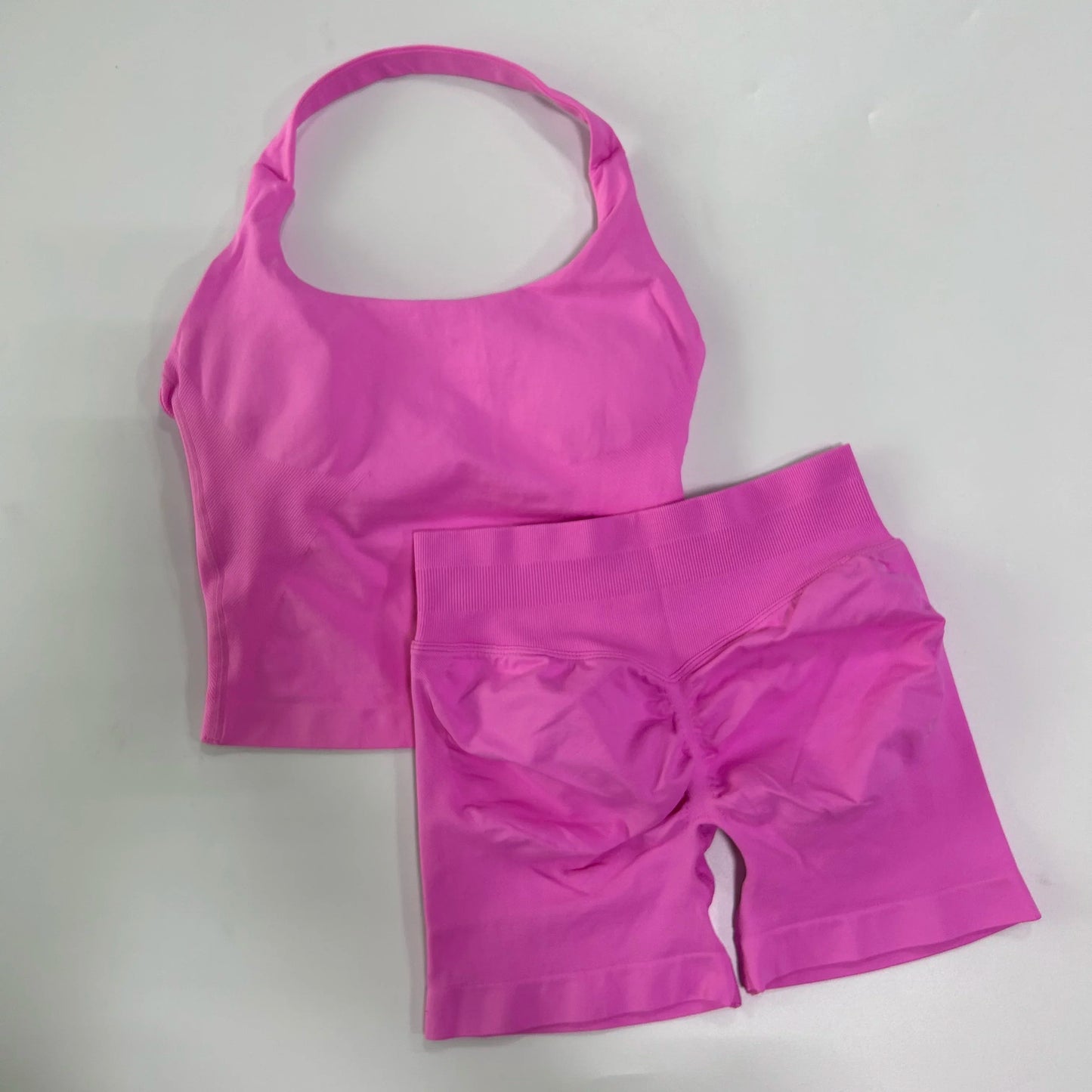 SKINOFSKIN Yoga 2-Piece Set Women Seamless Backless Halter Top Shorts