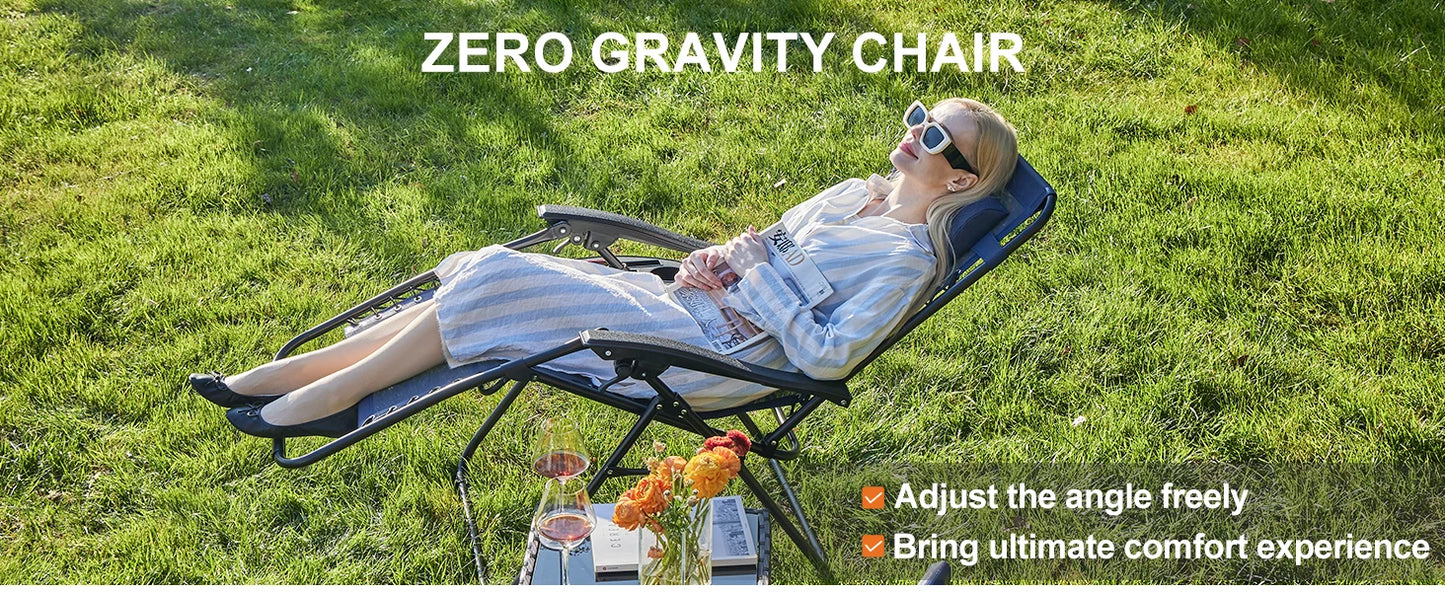 JHK Portable Zero Gravity Recliner Chairs Set of 2 With Cup Holder Trays