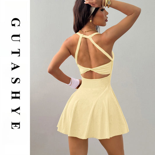 GUTASHYE Women Yoga Tennis Dress With Pockets Quick Dry Breathable