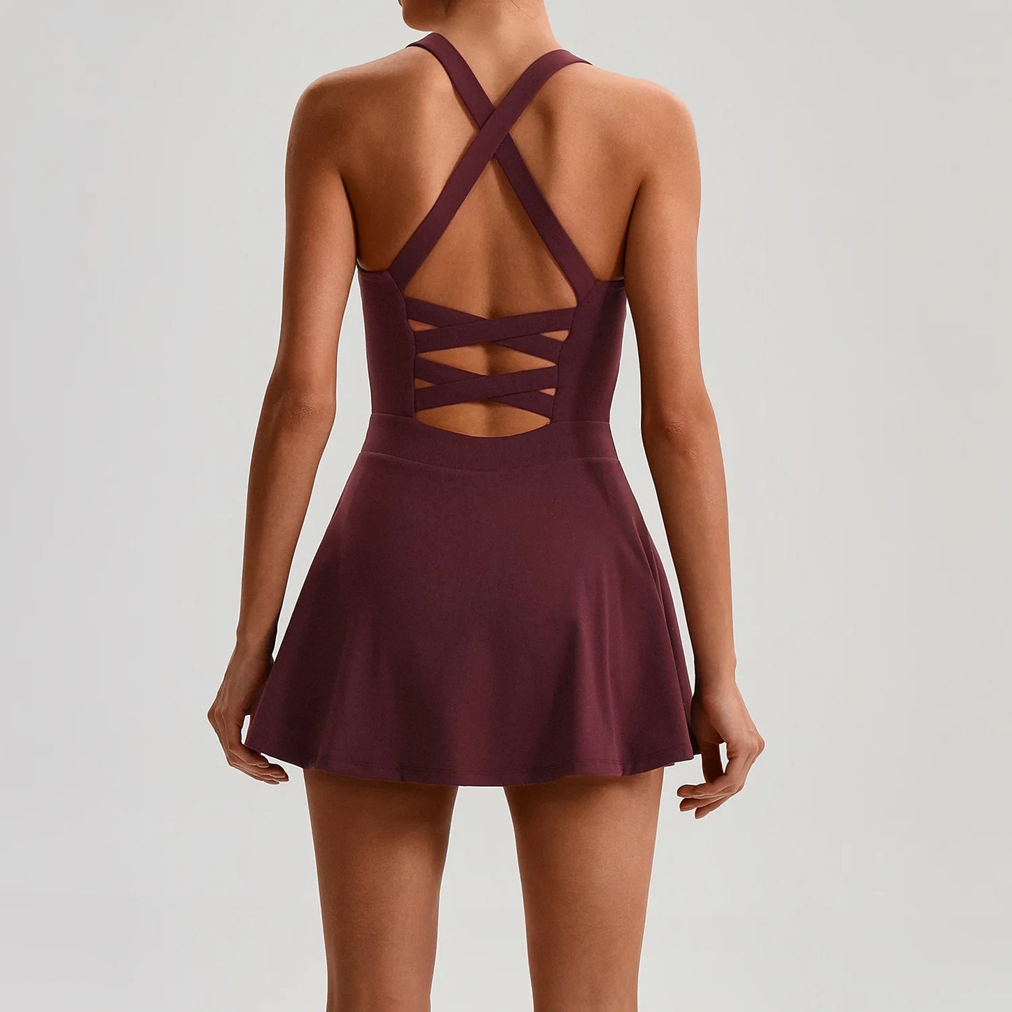 Women's Tennis Skirt Set With Pocket Culottes Crossed Back Gym Bra