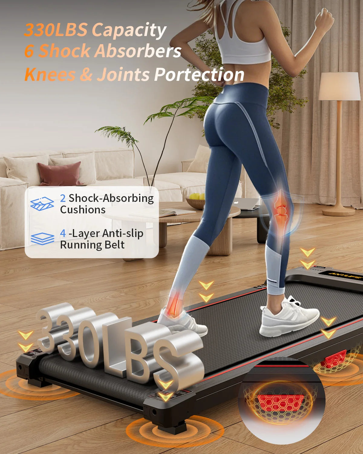 None Under Desk Treadmill 2.5HP Home Walking Pad 330lbs Capacity
