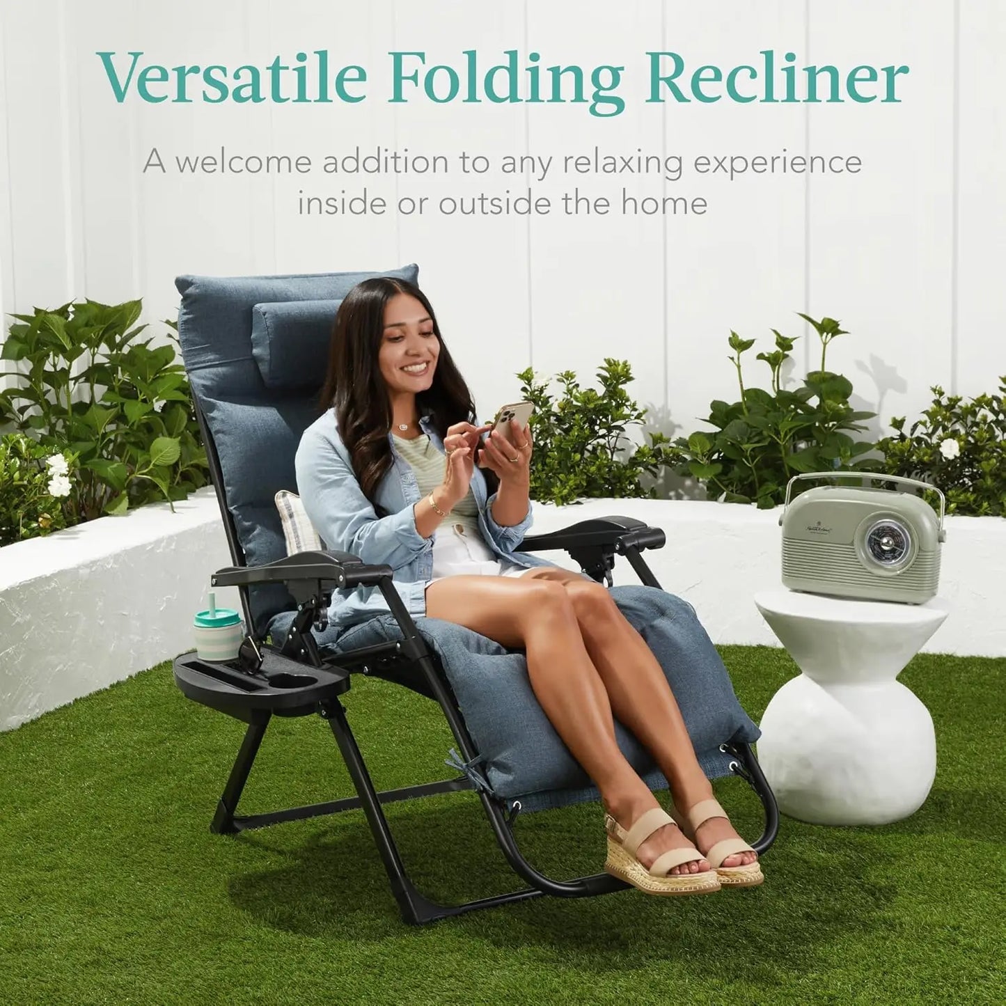 Zero Gravity Patio Chair With Removable Plush Cushion And Cup Holder