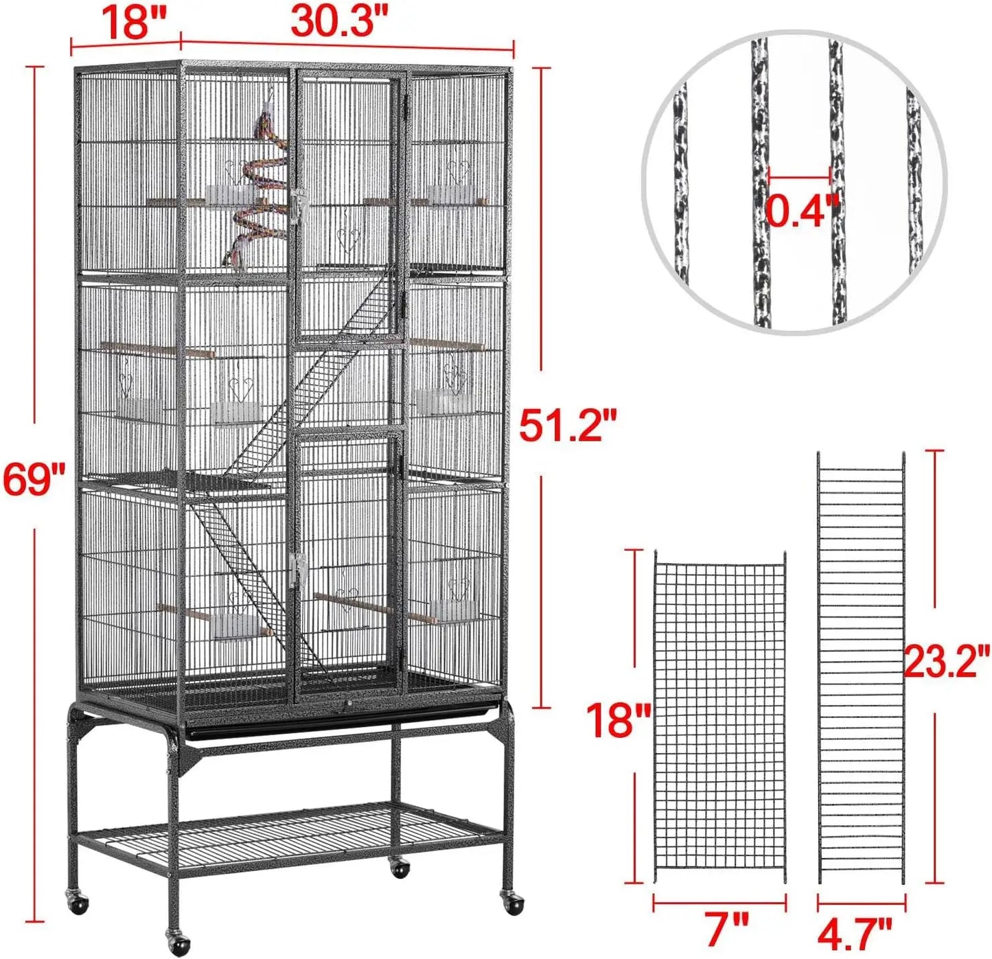 Iron Bird Cage for Parrots and Small to Medium Birds