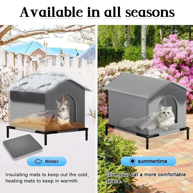 CWV Outdoor Cat House With Mat Waterproof Shelter For Cats