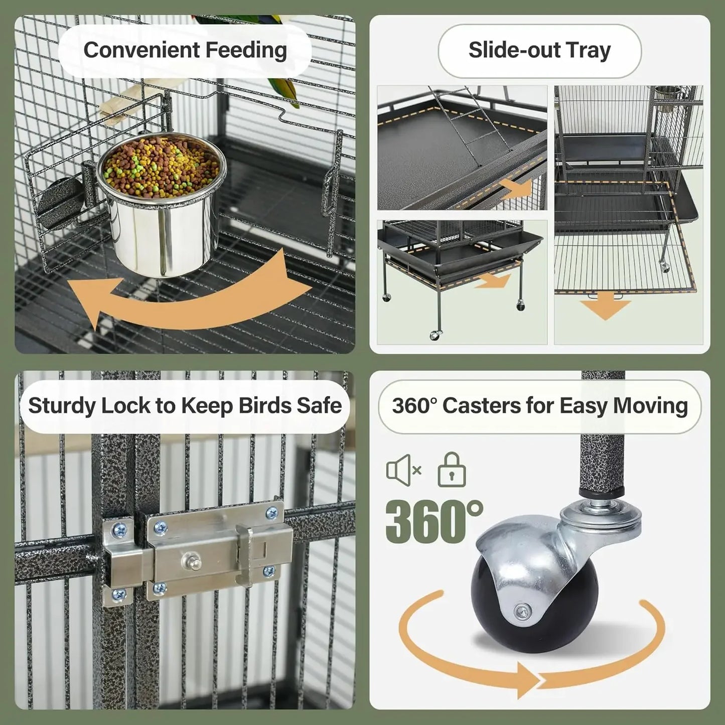 NONEM Playtop Parrot Cage With Rolling Stand Wrought Iron Bird Cage
