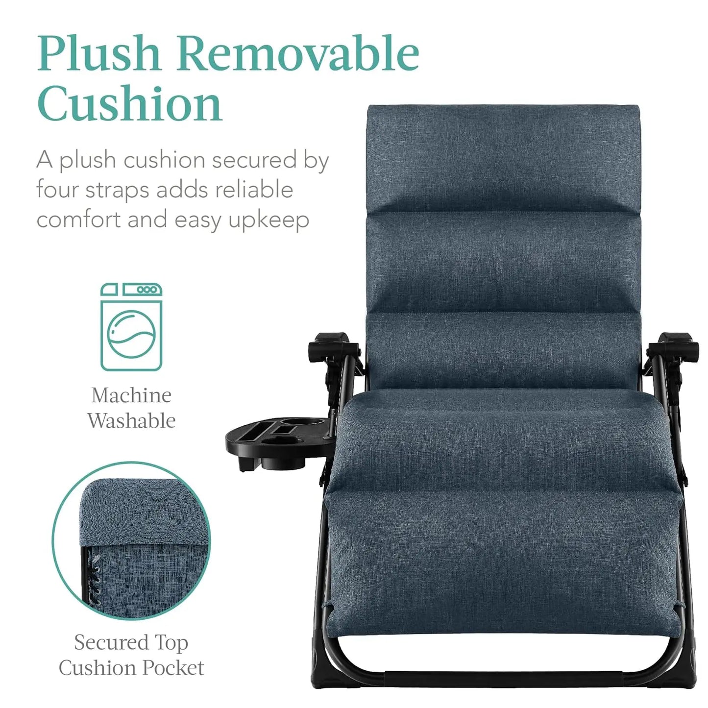 Zero Gravity Patio Chair With Removable Plush Cushion And Cup Holder