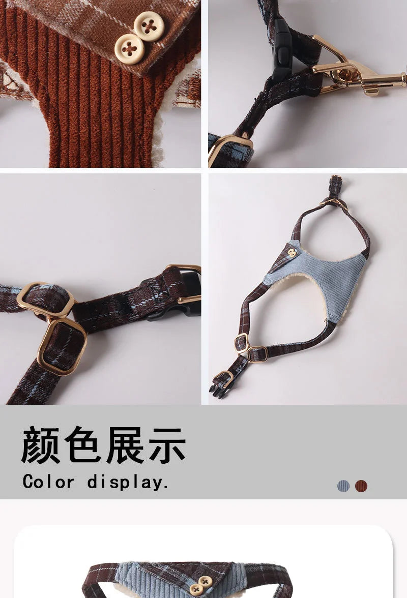 Aminger Corduroy Dog Harness Vest Style Adjustable Leash
