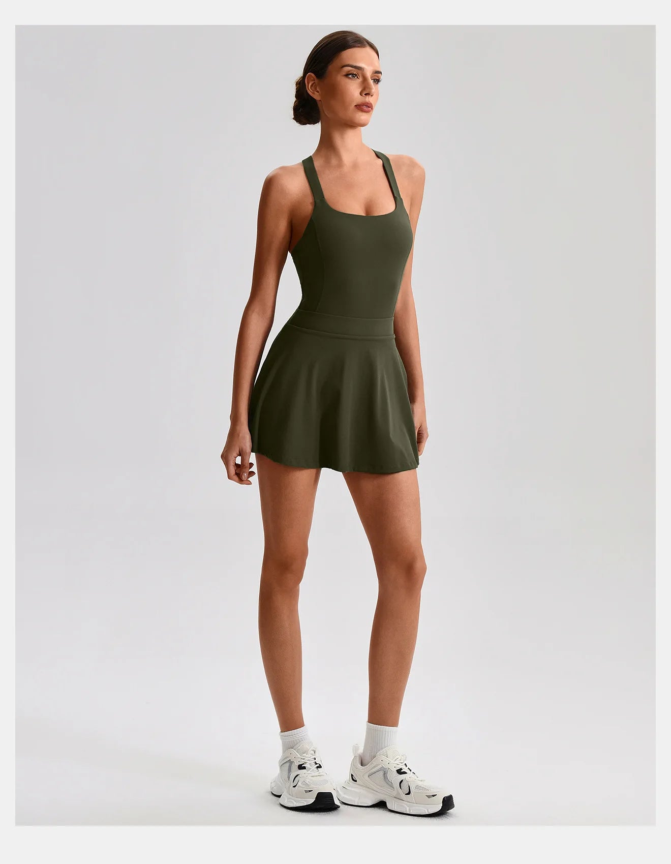 Women's Tennis Skirt Set With Pocket Culottes Crossed Back Gym Bra