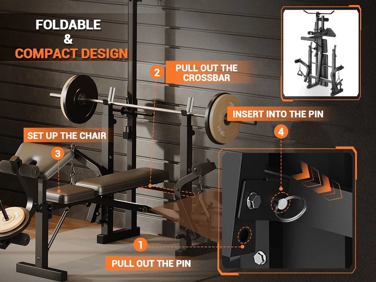 HiMISS Adjustable 4-in-1 Weight Bench With Leg Developer And Rack