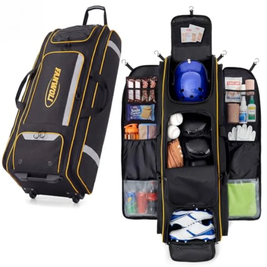 Rolling Baseball Catchers Gear Bag With Wheels And Locker Organizer