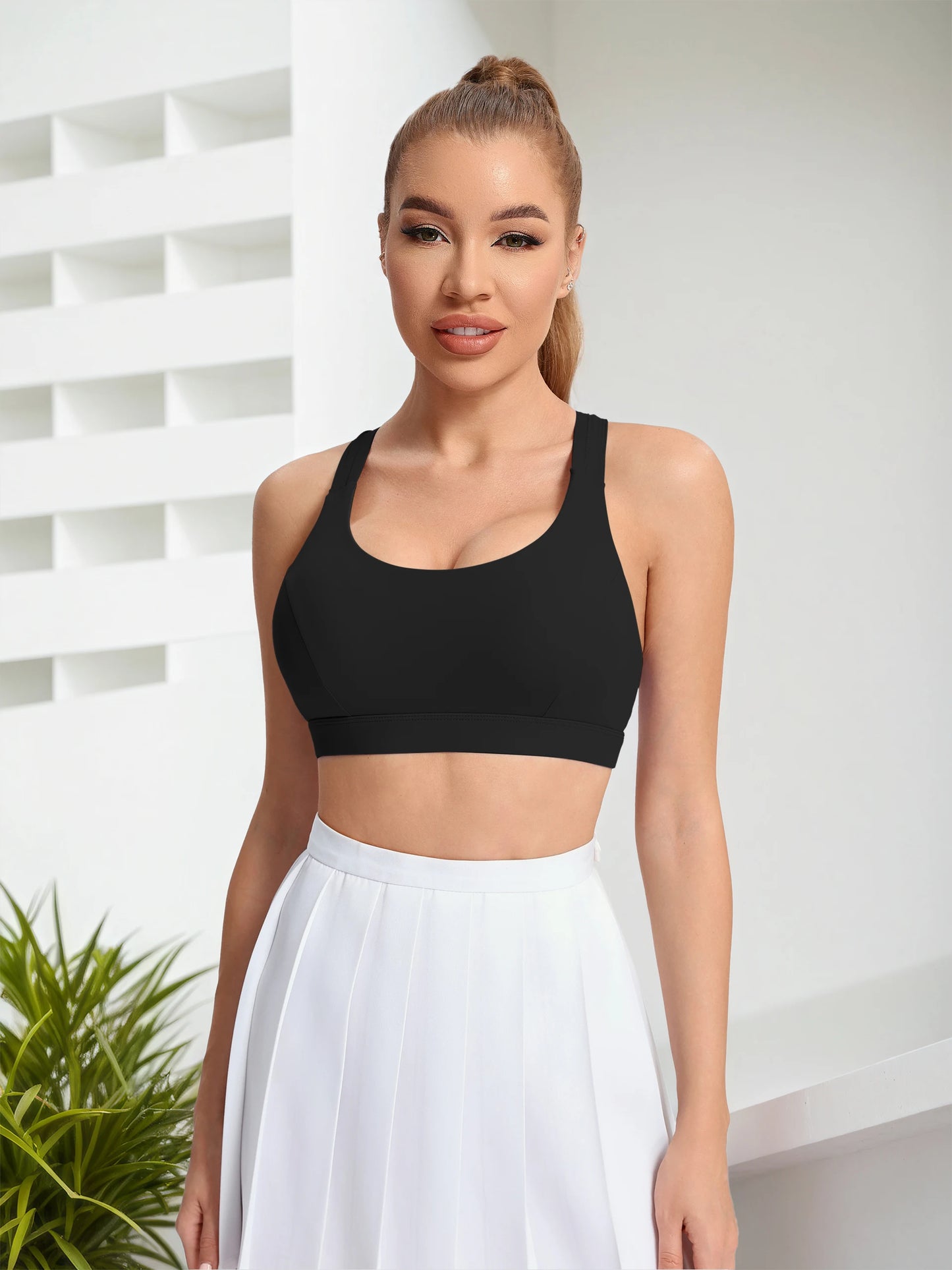 Women's Yoga Sports Bra With Back Straps Breathable Nylon Blend WX1037