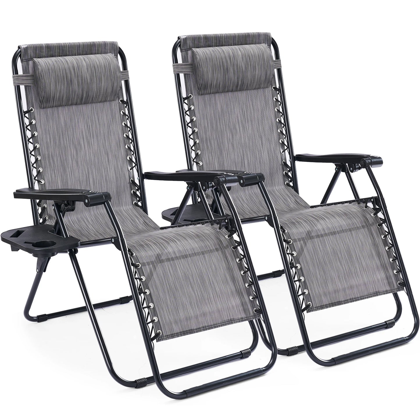 JHK Portable Zero Gravity Recliner Chairs Set of 2 With Cup Holder Trays