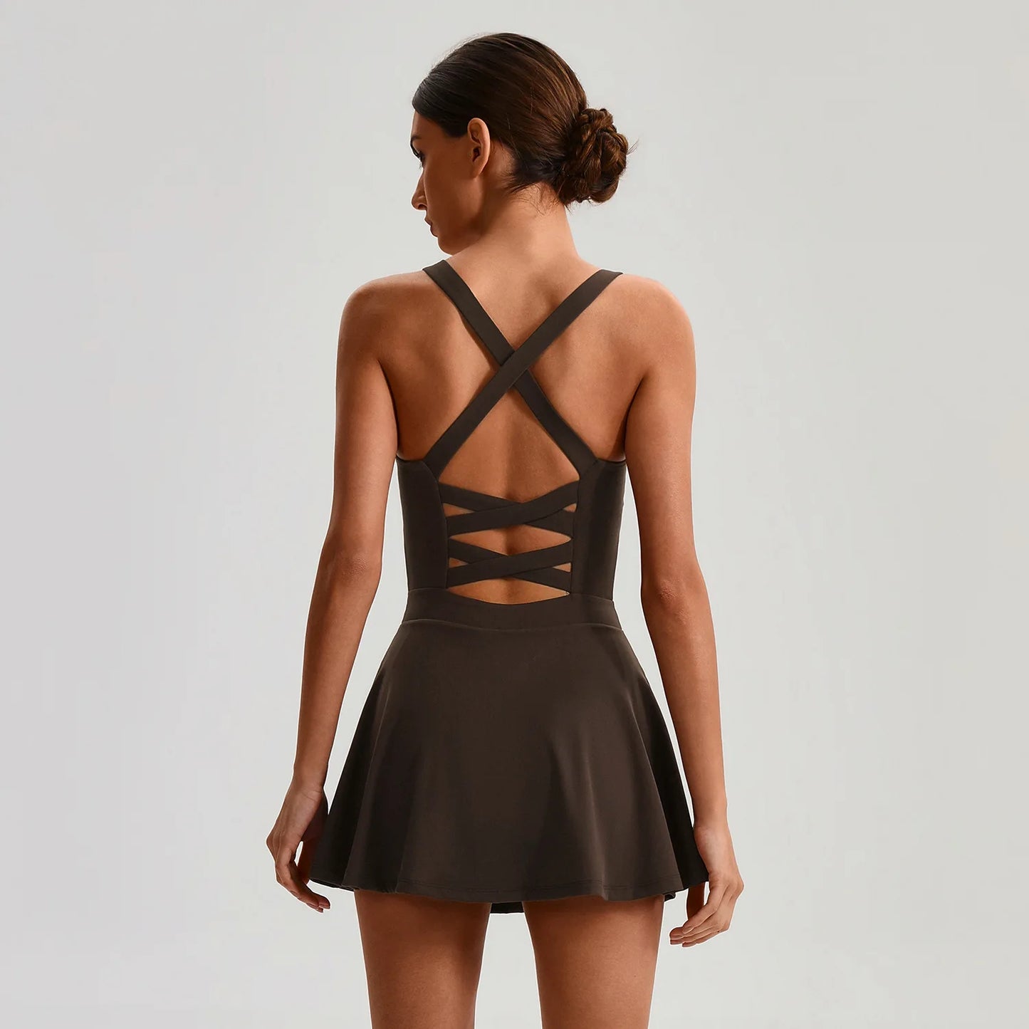 Women's Tennis Skirt Set With Pocket Culottes Crossed Back Gym Bra