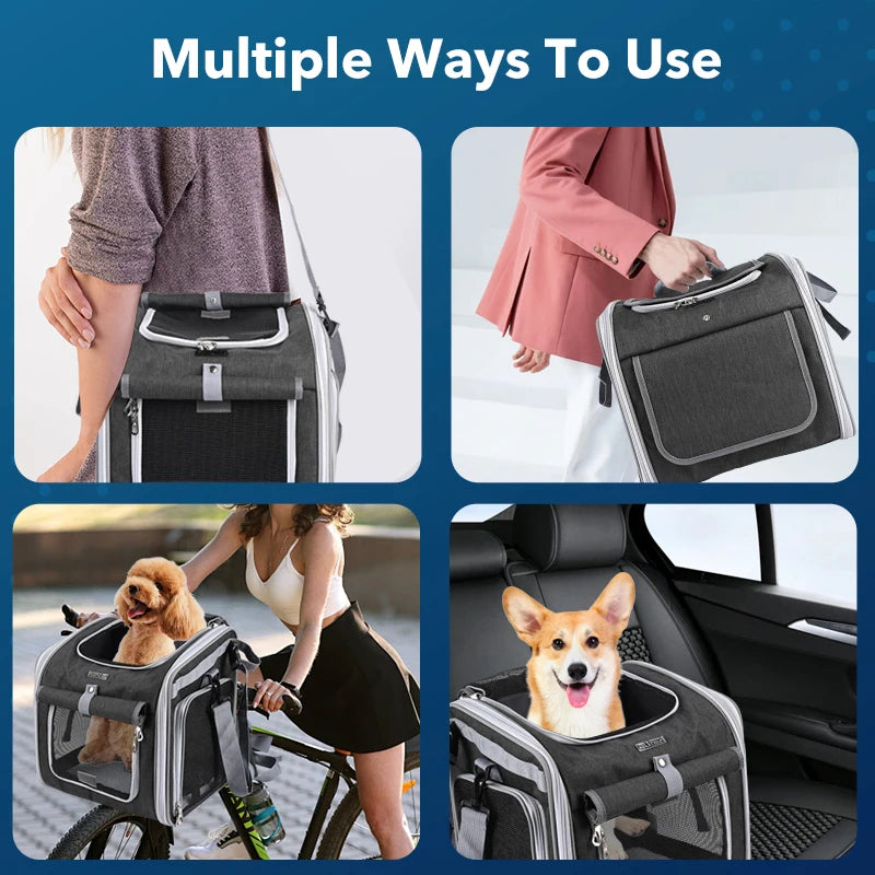 Fuled Dog Cat Bike Basket Carrier Expandable Soft Sided Backpack
