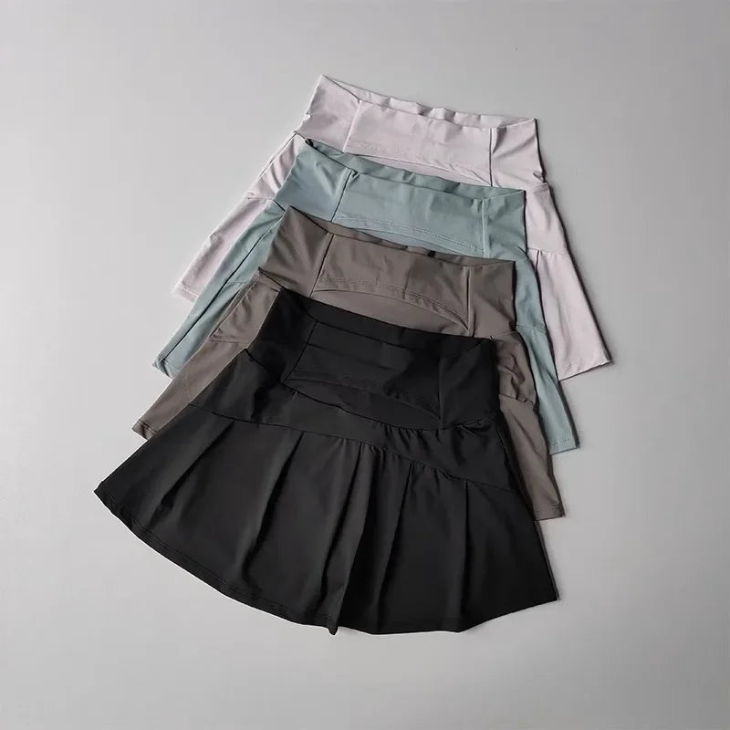 Women's High-Waisted Skort With Inner Lining For Yoga Fitness