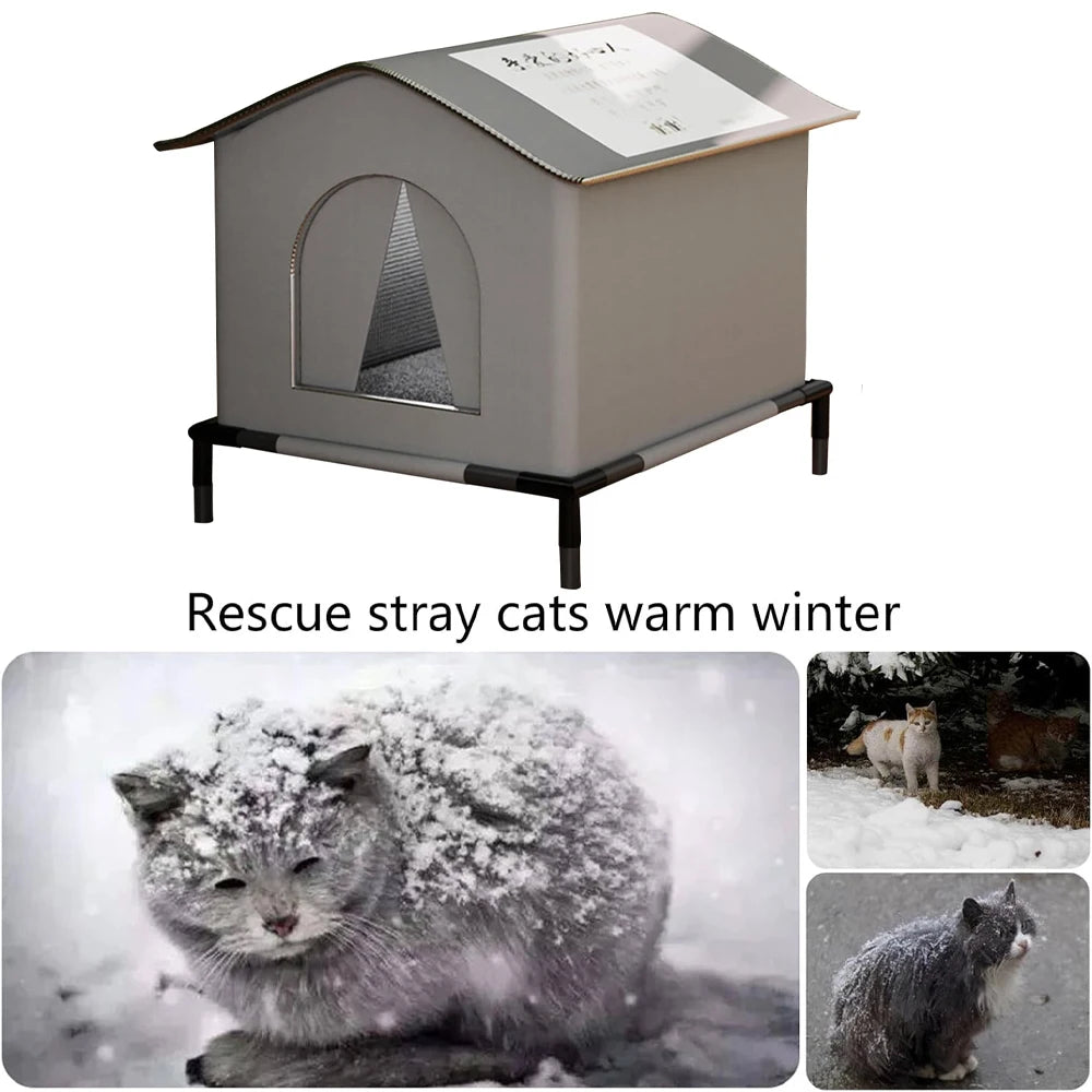CWV Outdoor Cat House With Mat Waterproof Shelter For Cats