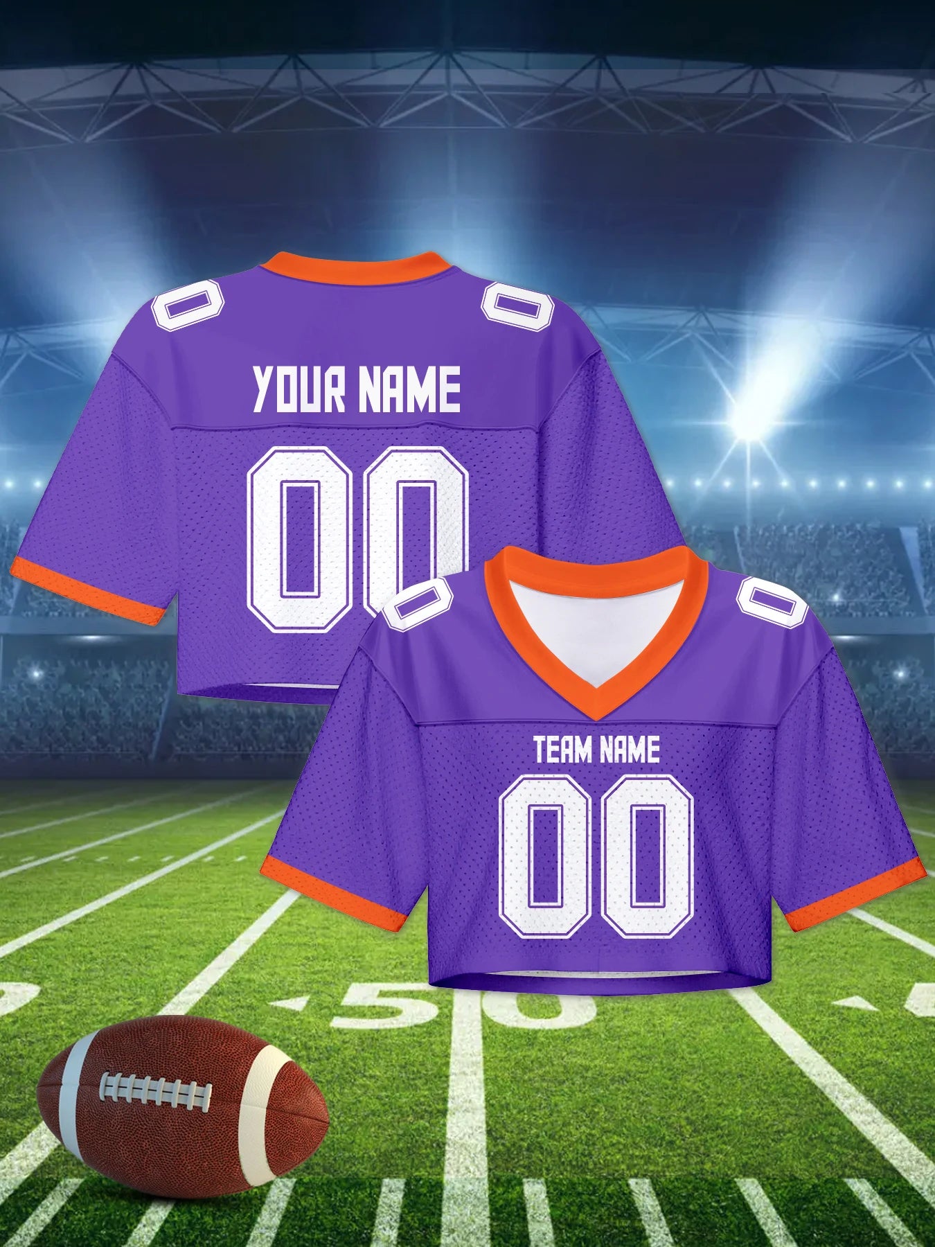 Custom American Football Jersey Crop Top for Women & Girls Plain Sporty Cropped Shirt Personalized Name Number Jerseys Fans Gift