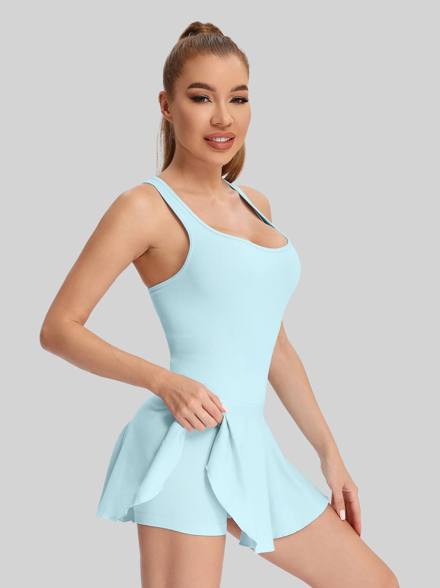 Women Tennis Dress With Halter Neck And Sport Skort
