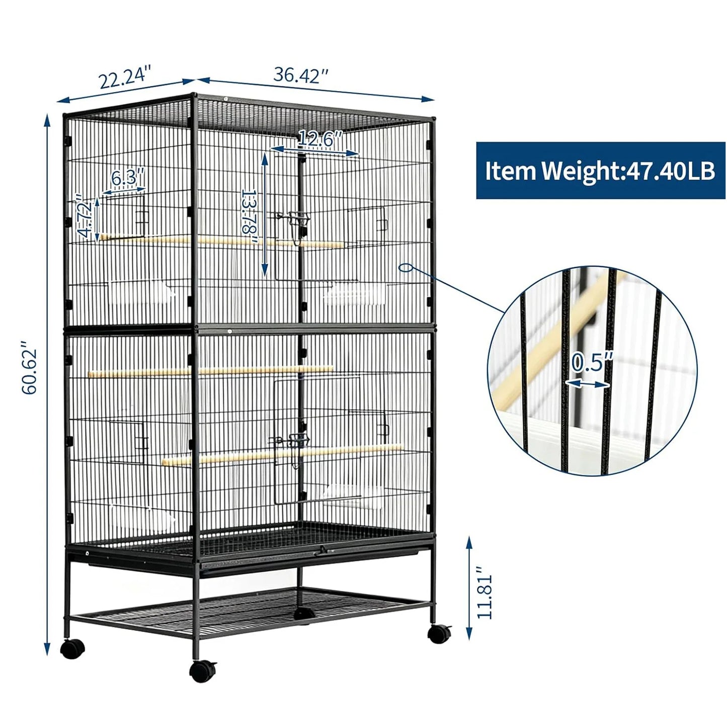 HiMISSCN Bird Cage With Rolling Storage Stands Parakeet Cage