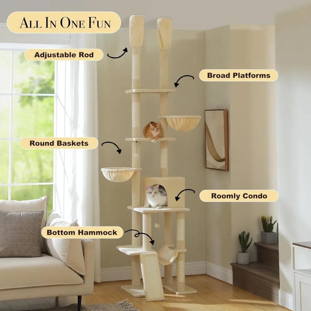 Floor To Ceiling Cat Tree Adjustable Height Activity Tower