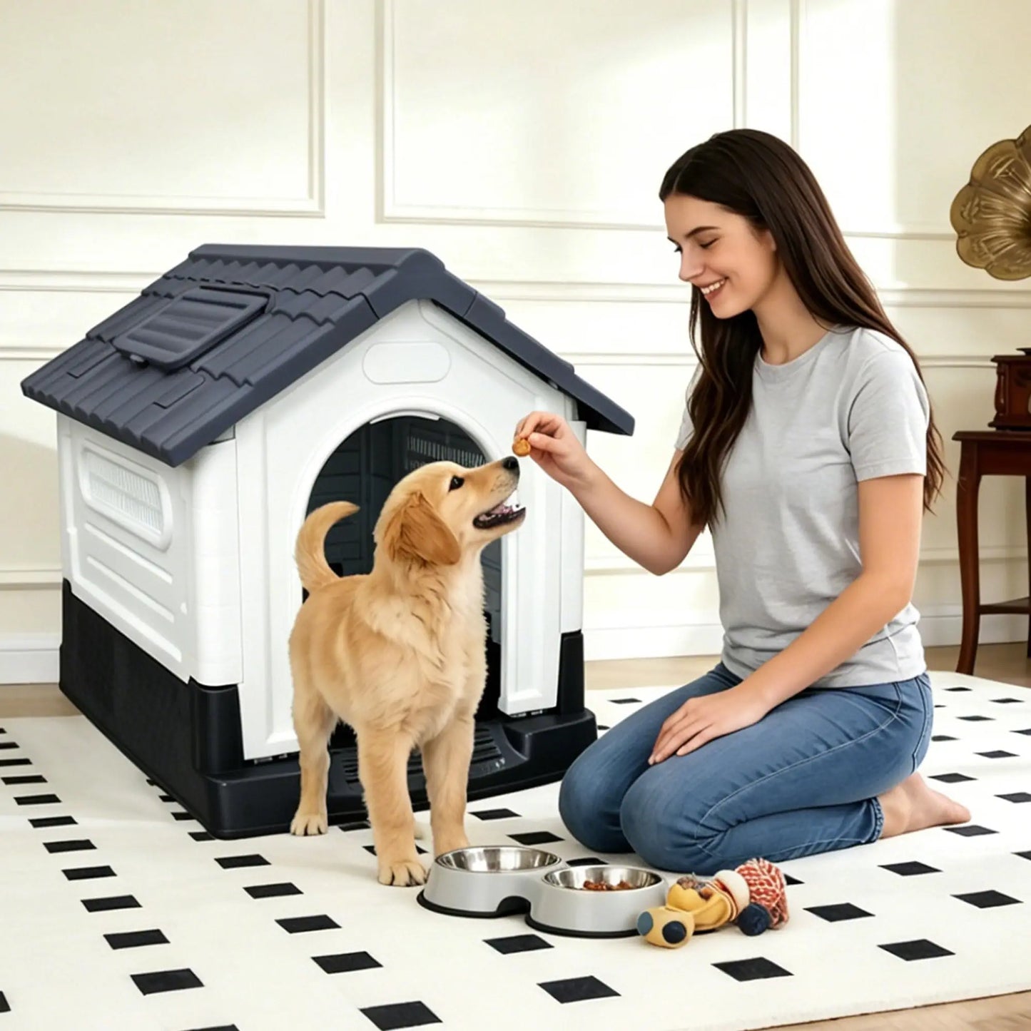 DishyKooker Waterproof Outdoor Dog House With Ventilation Openable Roof
