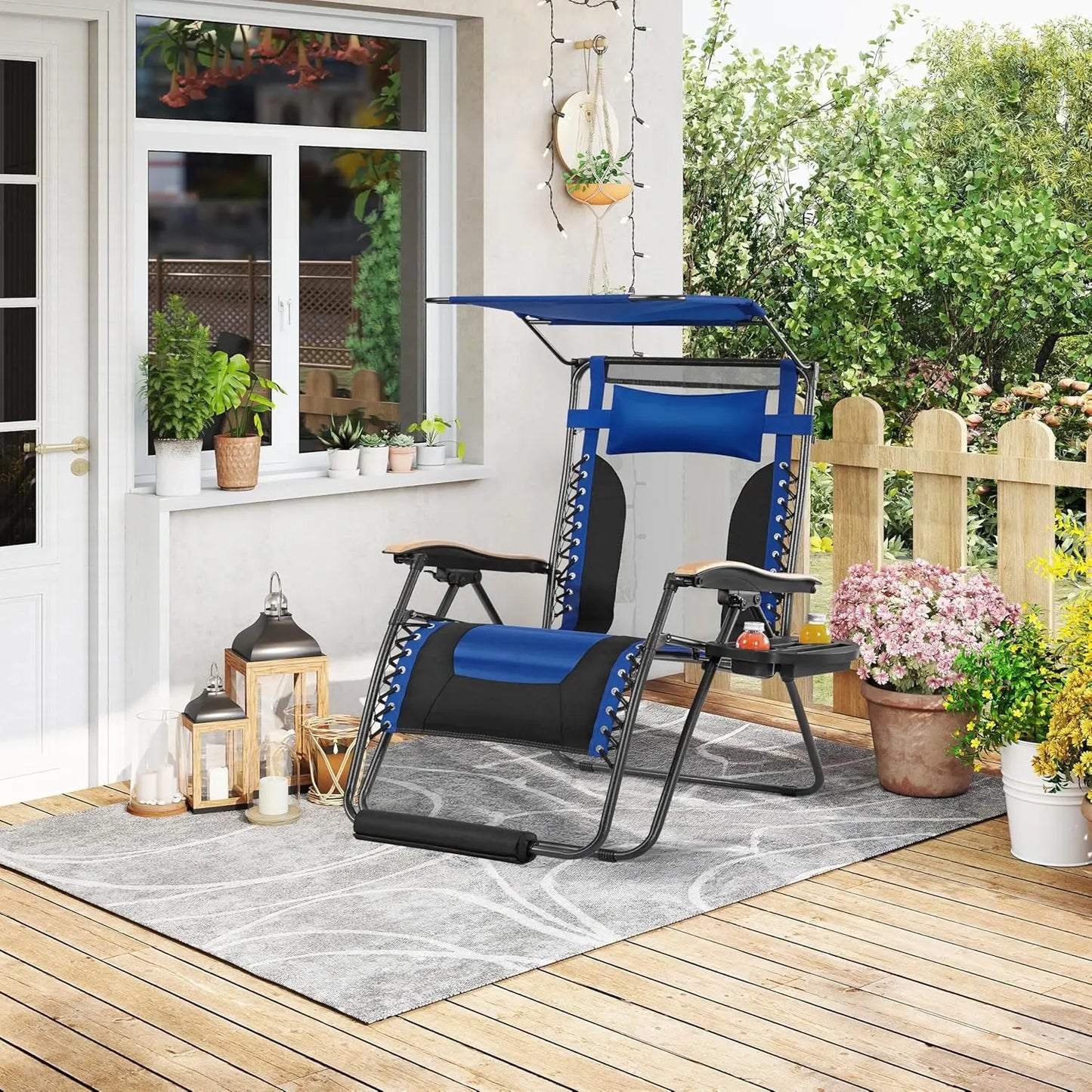 Zero Gravity Chair With Canopy Headrest And Cup Holder Recliner