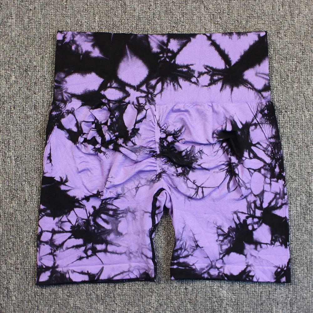 Tie Dye Yoga Shorts for Women High Elastic Gym Fitness
