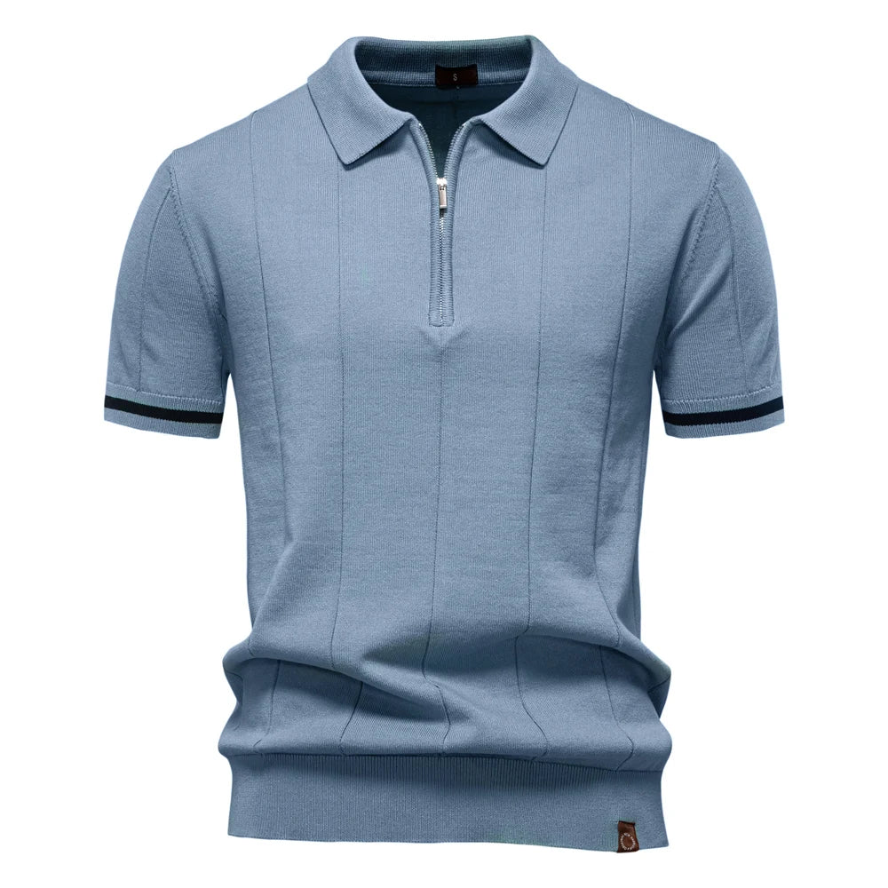 AIOPESON Mens Zipper Polo Shirt Slim Fit Sport Office Wear